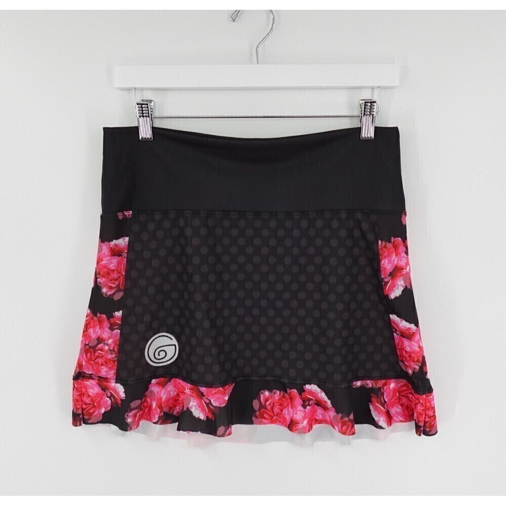 Albion x Goldilocks Cycling Skirt Large Black Pink-Floral Trim‎ Ruffle Hem Bike